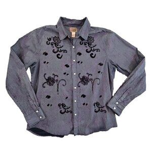 Vintage Red Floral Long Sleeve Button Up Shirt Men's 2XL Black Purple Stripe EUC